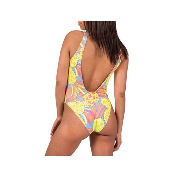 NEW! Chubbies One Piece Swimsuit Neon Pineapple Retro Yellow Women's SZ XS - Picture 4 of 14